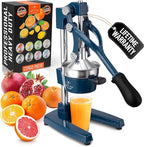 Zulay Kitchen Cast Iron Juicer - Easy-to-Clean Heavy-Duty Manual Juicer, Professional Citrus Juicer - Stainless Steel Lemon Squeezer - Manual Citrus Press & Orange Squeezer - Orange Juicer – Navy