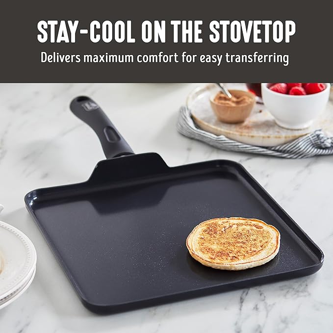 GreenLife Soft Grip Diamond Healthy Ceramic Nonstick 11" Griddle Pan, PFAS-Free, Dishwasher Safe, Black