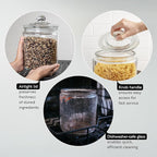 Restaurantware Vetri 0.2 Gallon Glass Storage Jar 1 Dishwashable Glass Cookie Jar - Airtight Seal Wide Opening Clear Glass Candy Jar Knob Handle Lid For Kitchen Laundry Or Storage