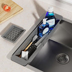 NiHome Extendable Over Sink Kitchen Organizer, Small Telescopic Brush Storage Rack for Sponge, Non-Slip Pads Expandable Sink Caddy, Adjustable Sponge/Brush Rack with Drainage Durable ABS (Dark Gray)