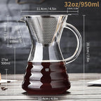 Unbreakable - Pour Over Coffee Maker with Permanent Stainless Filter 27 fl oz, Thickened Heat-Resistant Borosilicate Glass Dripper Coffee Brewer, Stovetop Safe