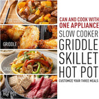 Slow Cooker, Techwood 7.5-Quart Multi-Cooker with 5-Level Heat Settings, Come with Non-stick Skillet Pan & Cooking Pot, Dishwasher Safe, Black