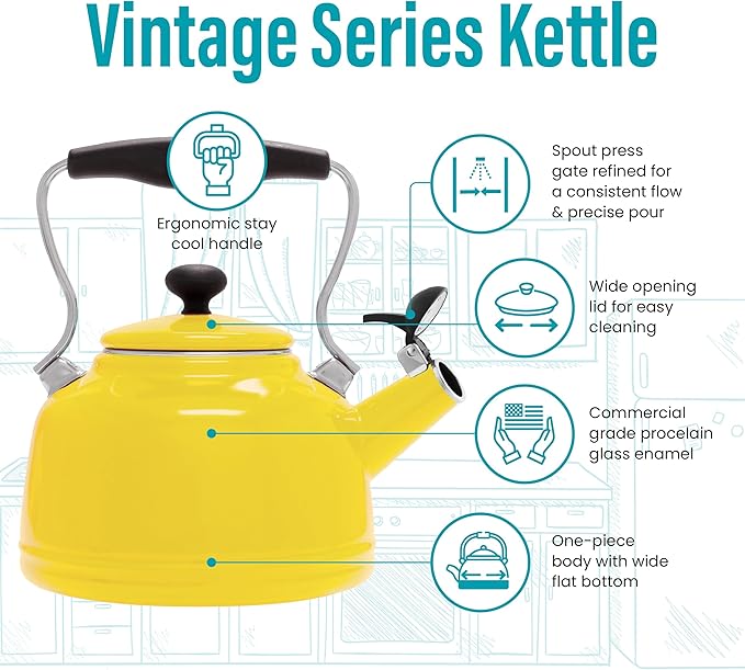 Chantal Tea Kettle, Vintage Series, Enamel on Steel, Whistling (Canary Yellow)