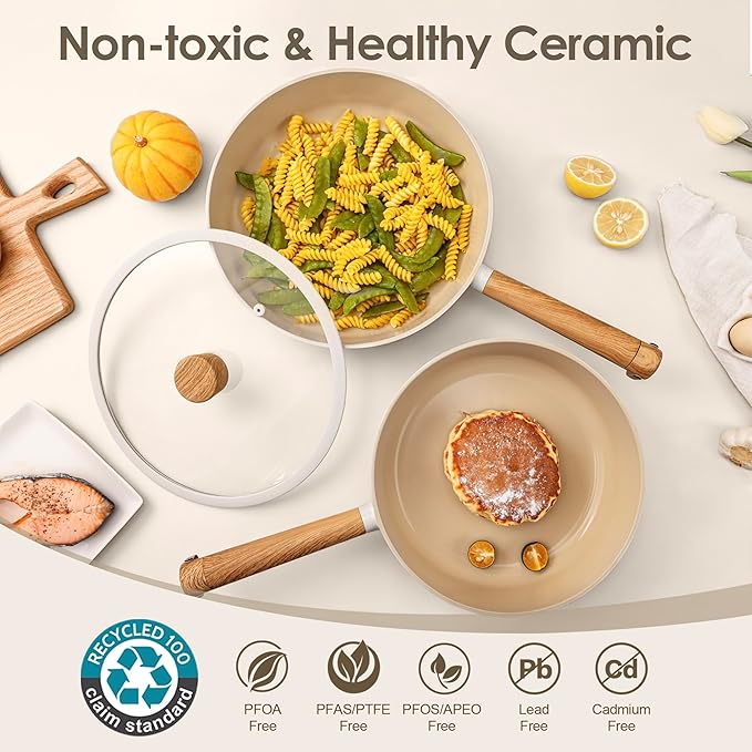 SENSARTE 17Pcs Ceramic Nonstick Cookware Set Non-toxic Healthy Pots and Pans Set Ceramic Kitchen Cooking Frying Pans with Stay-cool Handle, PFAS/PTFE/PFOA Free, Dishwasher Safe, Induction Compatible