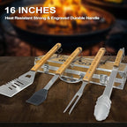 Christmas Pop Pop Gifts from Grandkids, Pop Pop Gifts Heavy Duty Wooden BBQ Grilling Accessories Kit for Backyard, Thick Stainless Steel Grill Utensils with Non-Slip Handle Tools in Portable Bag