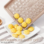 HONGBAKE Nonstick Baking Sheet Pan Set of 3, Cookie Sheets for Oven, Non-Toxic Half/Quarter/Jelly Roll Pans with Floral Swirl Texture, Heavy Duty 0.8mm Thick Oven Trays for Cooking, Champagne Gold