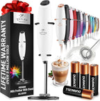 Zulay Kitchen Powerful Milk Frother Wand With 4 AA Duracell Batteries - Ultra Fast Handheld Drink Mixer - Electric Whisk Foam Maker for Coffee, Lattes, Cappuccino, Matcha & Creamer - White & Black