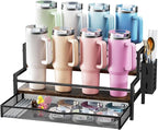 Water Bottle Organizer for Full Stanley 40 oz Tumbler with Handle, 2 Tier Tumbler Organizer for 8 Cups, Kitchen Pantry Organizers and Storage for Owala Stanley Cup Accessories, Brown