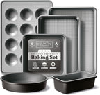 Country Kitchen Nonstick Stackable Bakeware Set - Durable, Easy Release Baking Set, Black, 6 Pcs