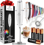 Zulay Kitchen Powerful Milk Frother Wand With 4 AA Duracell Batteries - Ultra Fast Handheld Drink Mixer - Electric Whisk Foam Maker for Coffee, Lattes, Cappuccino, Matcha & Creamer - Blizzard White