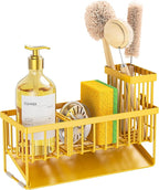 Cisily Lemon Yellow Sink Caddy Organzier with High Brush Holder, Sponge Holder for Sink, 304 Rustproof Stainless, Kitchen Countertop Soap Dispenser Organizer, Lemon Kitchen Decor and Accessories