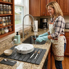 Large Stone Dish Drying Mat for Kitchen Counter, 2 PCS Quick Dry Diatomaceous Earth Dish Mat Set – Foldable Water Absorbing Kitchen Gadgets & Gifts, Home Essentials(Gray Ink 24"×16" & 8"x4")