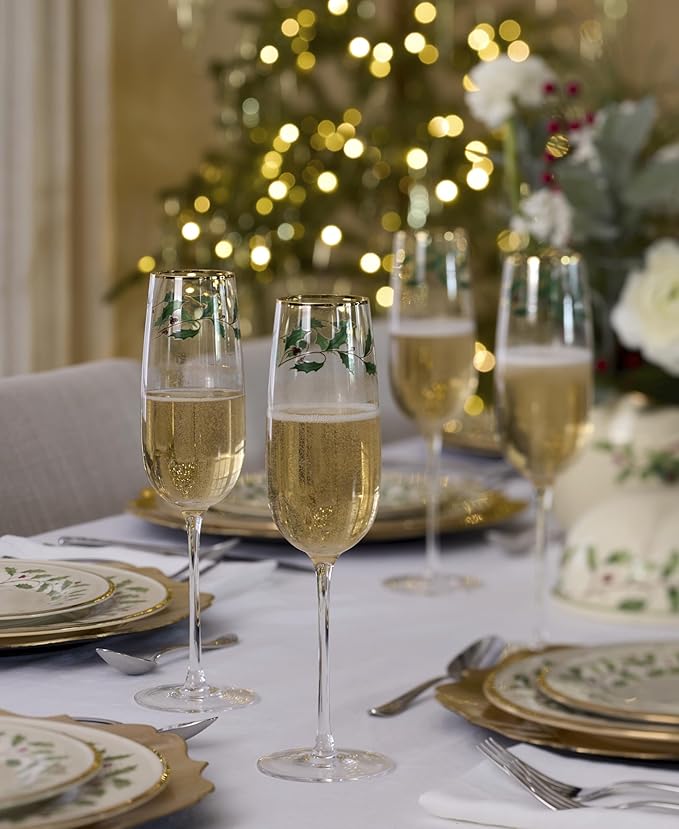 Lenox Glassware, Holiday Decal Flutes, Set of 4, 11-Ounce Capacity, Made From Glass, Flutes, Drinking Glasses Set, Home And Kitchen, Champagne Flute, Champagne Glasses (Clear, 4 Piece)
