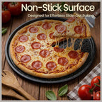 Bakken- Swiss Non-Stick Pizza Pan with Holes - 13-Inch Perforated Pizza Crisper Carbon Steel Pizza Pan - 2 Round Pizza Trays - PFOA PFOS and PTFE Free