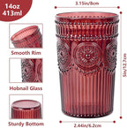 Ciaell 12 Pack Romantic Plastic Water Glasses - 14 Oz Burgundy Vintage Drinking Glasses, Embossed Ribbed Plastic Cups, Textured Striped Set for Juice, Beverages, Beer, Cocktail