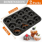 Webake 2 Pack Mini Fluted Tube Cake Pan, Non-Stick 2.8 Inch Cake Pans, Heavy Gauge Carbon Steel 12-Cavity