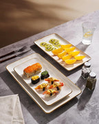 Famiware Serving Platter, Rectangular 15.67/14.1/12.6inch Serving Dishes for Entertaining, Dishwasher Safe, Stoneware Serving Trays for Party, Food, Turkey, Snack, Cheese, Reactive Glaze, Matte White