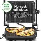 Hamilton Beach Panini Press Sandwich Maker & Electric Indoor Grill with Locking Lid, Opens Wide to Fit Any Thickness for Quesadillas, Burgers & More, Nonstick 8" x 10" Grids, Chrome (25460MNA)