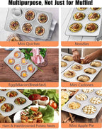 TeamFar 2 Packs Muffin Pan, Stainless Steel Muffin Cupcake Pan Tin Tray for Baking, for Mini Cakes/Tarts/Quiche, Healthy & Sturdy, Oven & Dishwasher Safe (6-Cup)
