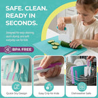 Tovla Jr Kids Safe Knife Set for Real Cooking | Toddler Knife Set with Chopper and Cutting Boards | Montessori Kitchen Tools with Visual Recipe Booklet | Ages 4 to 10