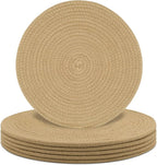 Round Placemats Set of 6, Cotton Rope Woven Table Mats, Hot Pads for Kitchen, Non Slip Heat Resistant Place Mats, 13 Inches Braided Placemat for Farmhouse Decor and Kitchen Table Decor (Khaki)