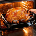 Large Nonstick Roasting Pan Kit with Rack (17x13 Inch) - Includes Baster, Pastry Brush & Twine for Turkey, Chicken, Ham - Even Heating, Easy Clean, Dark Grey