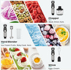 Colarlemo 1800W Immersion Blender Handheld 4-in-1 Hand Blender Stick for Ice Crushing Smoothie, Baby Food, Soup, 8 Speed Hand Mixer Turbo Boost Stainless Steel Blade with Whisk, Chopper, Beaker