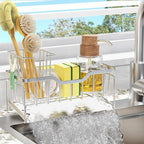 StorageRight Kitchen Sink Caddy Organizer, Rustproof Sponge Holder for Kitchen Sink, Instant Dry High Brush Holders with Drain Tray, Anti-Slip Sink Storage Organization Essentials, Silver