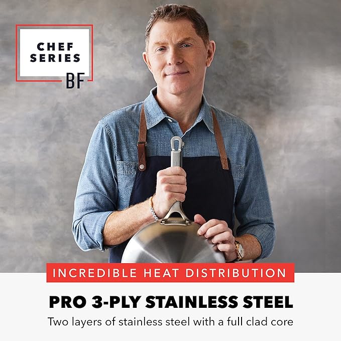 GreenPan x Bobby Flay 10 Piece Stainless Steel Cookware Set, Tri-Ply Multiclad Pots & Pans, Professional Grade, Oven & Broiler Safe to 600°F, Dishwasher Safe, Durable, Induction Compatible, Silver