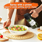 mqnxoi 2 in 1 Glass Oil Sprayer & Dispenser,16oz/470ml Olive Cooking, Air Fryer, and Salad, for Kitchen Gadgets and Air Fryer Accessories, w/Stickers (Black + Dark Green Bottle 2)