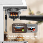 20 Bar Espresso Machine, Semi-Automatic Espresso Machine with Milk Frother, Compact Espresso Coffee Maker For Café-Quality Lattes and Cappuccinos at Home & Office