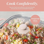 COOK WITH COLOR Electric Skillet - 12" x 12" Ceramic Nonstick Pan, PFAS-Free, 1400W, Tempered Glass Lid, Variable Temperature, Removable Heating Probe, Cool-Touch Handles, Blush