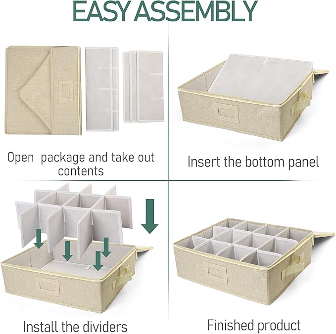 LotFancy Cup and Mug Storage Box, Hard Shell, China Coffee Mug Storage Container for Moving, Holds 12 Tea Cups, with Dividers & Handles, Beige