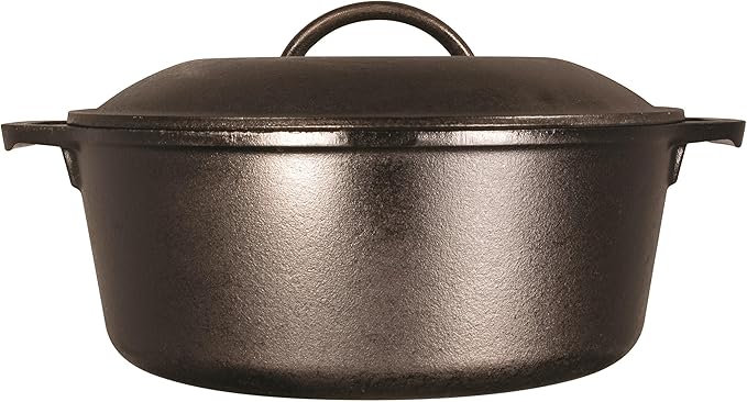 Lodge Cast Iron Dutch Oven - Loop Handle Cooking Vessel - Even Heat Retention - Oven-Safe, Versatile Pot - 7 Quart