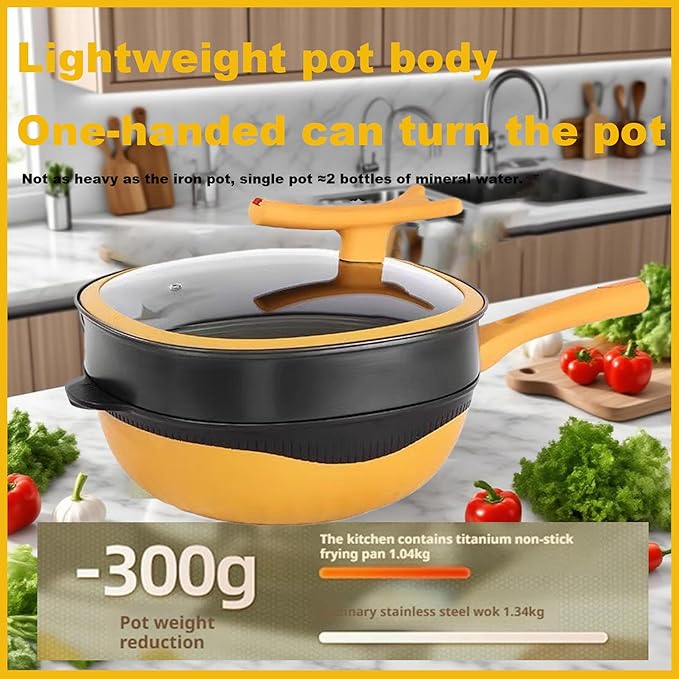 Titanium Ceramic Pan, 12in Titanium Alloy Non-Stick Pot with Lid with Steamer 2026 Upgrade Titanium Pot Titanium Frying Pans Nonstick Titanium Pots and Pans Cookware Sets