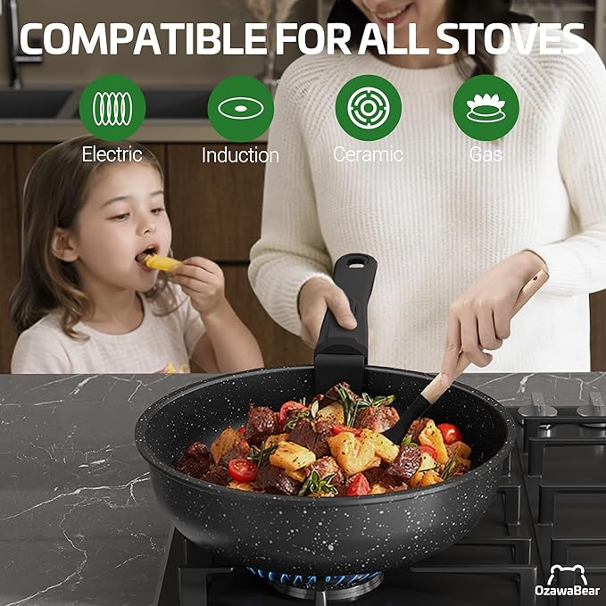 26 Pcs Pots and Pans Set Non Stick, Ceramic Cookware Set Non Toxic with Detachable Handles, Healthy Induction Cookware Oven Safe RV Kitchen Set, PFAS PFOA & PTFE Free, Black