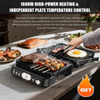 CATTLEMAN Panini Grill Press Sandwich Maker with Removable Plates, 1600W, 5 in 1 Smokeless Indoor Grill & Griddle with Meat Thermometer, PFAS Free Ceramic Nonstick Reversible Plates, Opens Flat