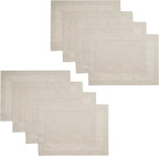D'Moksha Homes Linen Placemats Set of 8 - Classic Hemstitch Natural Placemats 14 x 19 Inch - 100% Pure Linen Table Mats for Valentines, Holiday, New Year - Handcrafted and Machine Washable