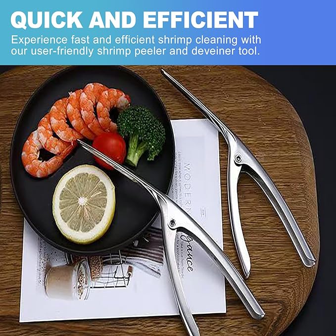 CoguZed 2-Piece Stainless Steel Shrimp Deveiner and Peeler Tool Set, Designed for Efficient Shelling and Cleaning of Seafood