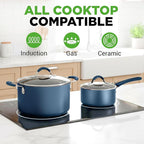 NutriChef Professional 20 Pc Pots and Pans Set Non Stick in Navy Blue - Includes Bakeware & Utensils, Induction Ready, Easy Clean