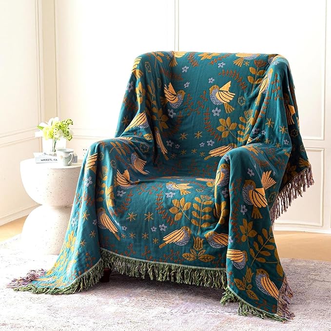 MSGKV Boho Throw Blanket Cotton Blanket for Couch and Sofa Cover for Living Room Fall Throw Cozy Gauze Blankets 50" x 60"