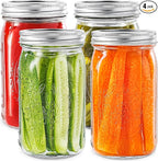 Miuyhji Wide Mouth Mason Jars 32 oz with Lids [4 Pack], Canning Jars with Metal Airtight Lids and Bands, 32 oz Glass Jars for Fermenting, Pickling, Freezing, Preserving, Meal Prep, Jar Décor