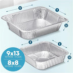 Diplastible Disposable Aluminum Pans With Lids, 9x13 (10pc) And 8x8 Square (10pc) Combo Set, Disposable Baking and Cake Pan (Pack of 20)