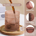 JOVGANK Venus Vintage Hobnail Drinking Glasses Set of 6, Embossed Water Tumbler 12oz, Kitchen & Bar Beaded Glass Cups, Beverage Glass Cups for Water, Beer, Juice, Housewarming and Mother's Day Gift