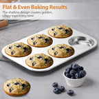E-far Muffin Top Pan Set of 3, Stainless Steel 6-Cavity Shallow Cupcake Pan for Baking Whoopie Pie, Yorkshire Pudding, Eggs, Cornbread, Drop Cookies, Non-toxic & Standard Size, Oven & Dishwasher Safe