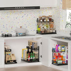 Under Sink Organizer with Pull-Out Drawers,Kitchen Sink Organizer,2 Tier Bathroom Organizers And Storage,Bathroom Accessories Set,Black 2 Pack