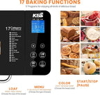 KBS 710W 2LB Bread Maker Dual Heaters, 17-in-1 Stainless Steel Bread Machine with Healthy Ceramic Pan, Automatic Nut Dispenser, Tempered Glass Touch Panel, 3 Crust Colors, 15H Timer& Keep-Warm,Recipes