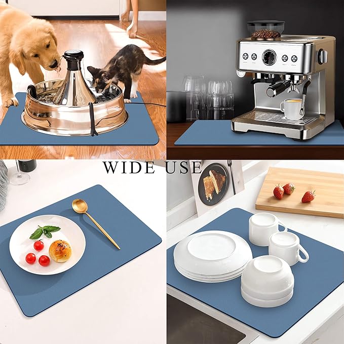 Coffee Mat for Countertops ,Coffee Bar Accessories Fit Under Coffee Maker Espresso Machine, Absorbent Hide Stain Rubber Mat for Countertop ,Dish Drying Mat for Kitchen Counter (Blue, 12"x19")