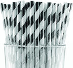 Pack of 900 Silver Foil Swirls Biodegradable 4-Ply Paper Drinking Straws (Compostable, Non-toxic, BPA-free)