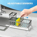 Cisily Sponge Holder for Kitchen Sink, Sink Caddy Organizer with High Brush Holder, Kitchen Countertop Organizers and Storage Essentials, Rustproof 304 Stainless Steel (Gray, 9.25″)